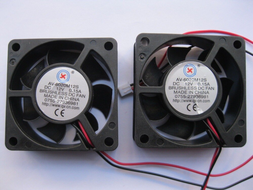 2 pcs Brushless DC Cooling 7 Blade Fan 6020S 12V 60x20mm Black