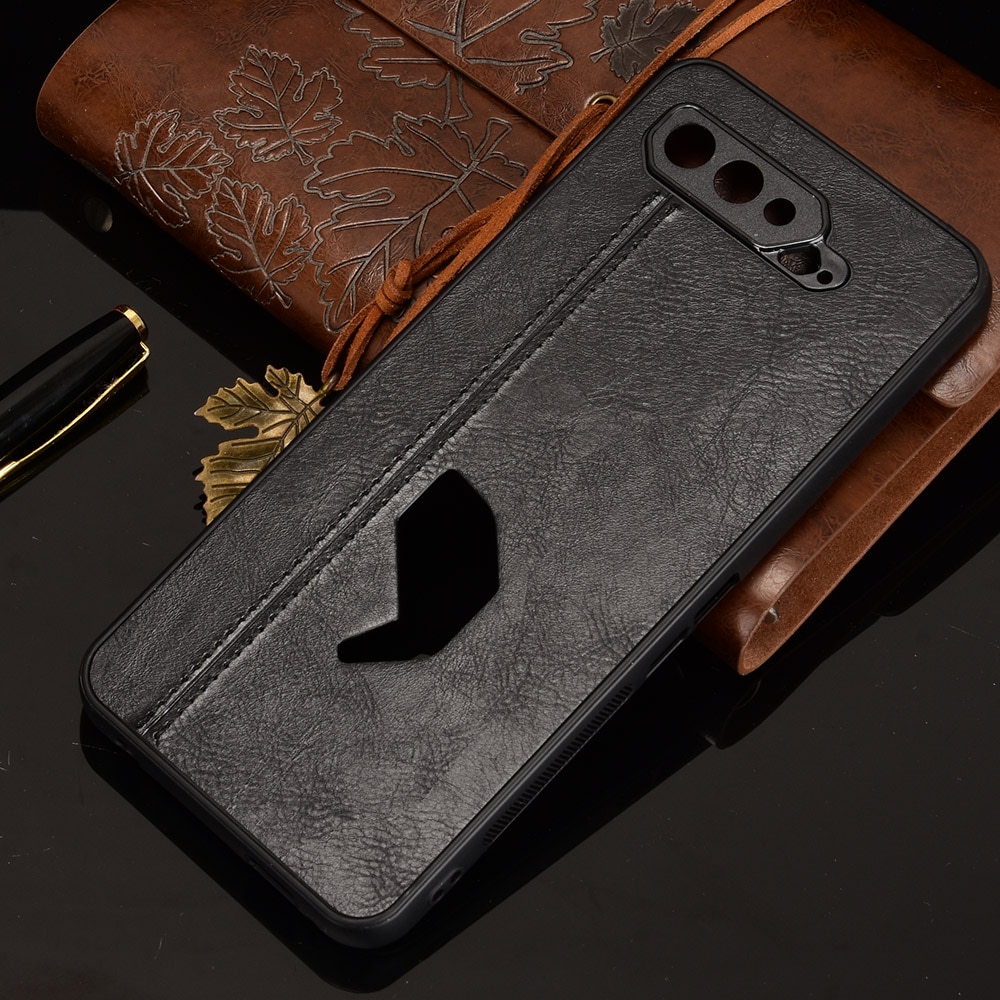 Case Voor Rog Telefoon 5 Luxe Pu Lederen Textuur Pu Leather Back Hard Plastic Cover Voor Asus Rog Telefoon 5 i005DA I005DB ZS673KS: Black