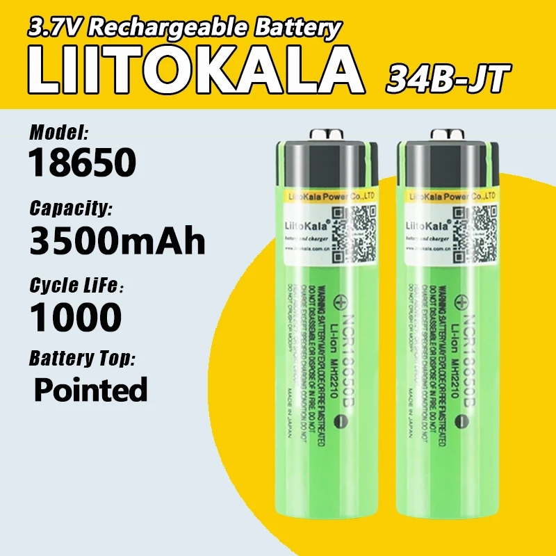 Liitokala-bateria de íon recarregável ncr 18650b 18650 3400, bateria de 3000 mah recarregável para lanterna