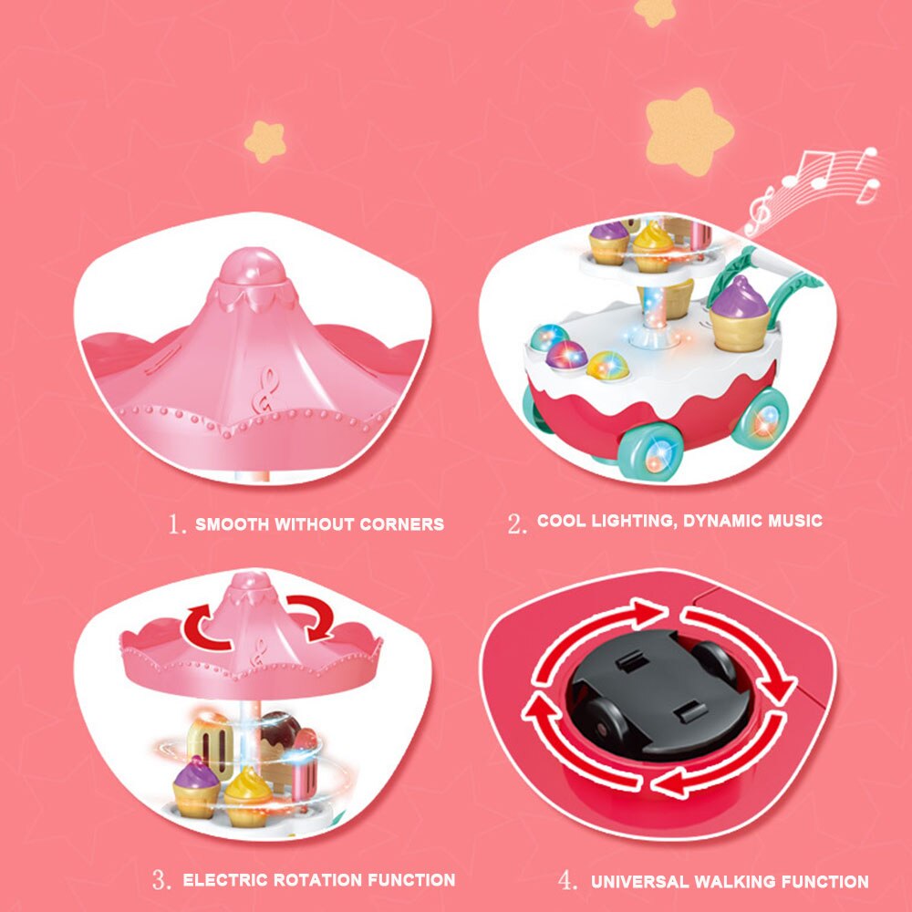 Simulation Ice Cream Trolley Rotary Electric Light Music MultifunctionUtility Universal Wheel Pretend Play House Toy LED