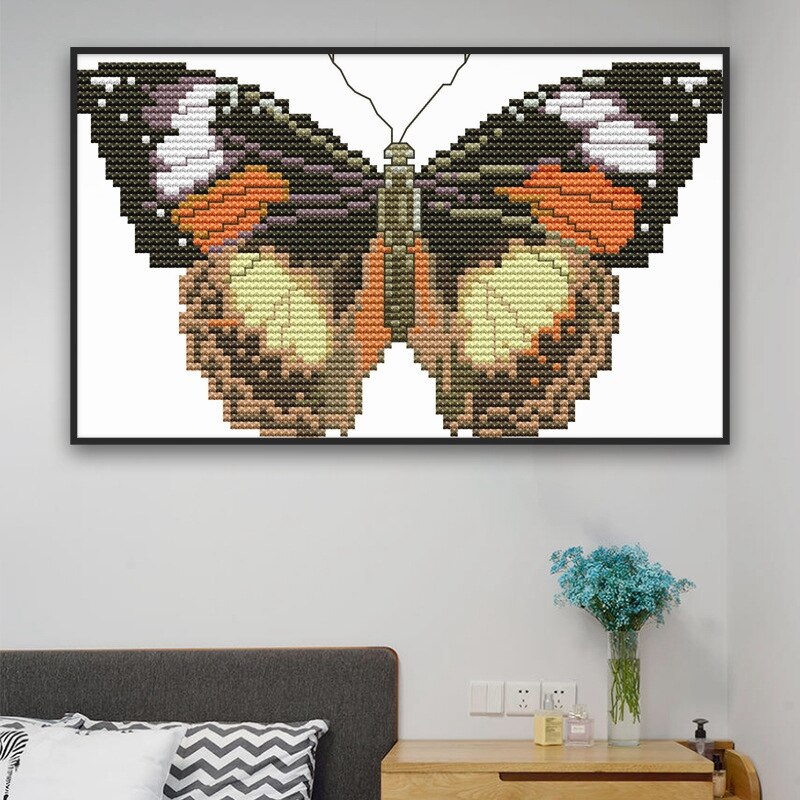 Cross Stitch Stamped Kits Printed Embroidery Cloth Needlepoint Kits Easy Patterns For Butterfly 11CT 27X18cm