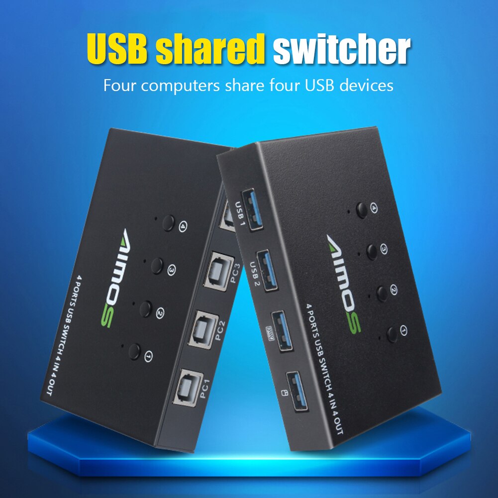 4 Ports KVM USB Switch Printer Monitor 4 In 4 Out Extender Splitter Box 4 PCs Sharing 4 Devices USB 2.0 Extender Splitter Box