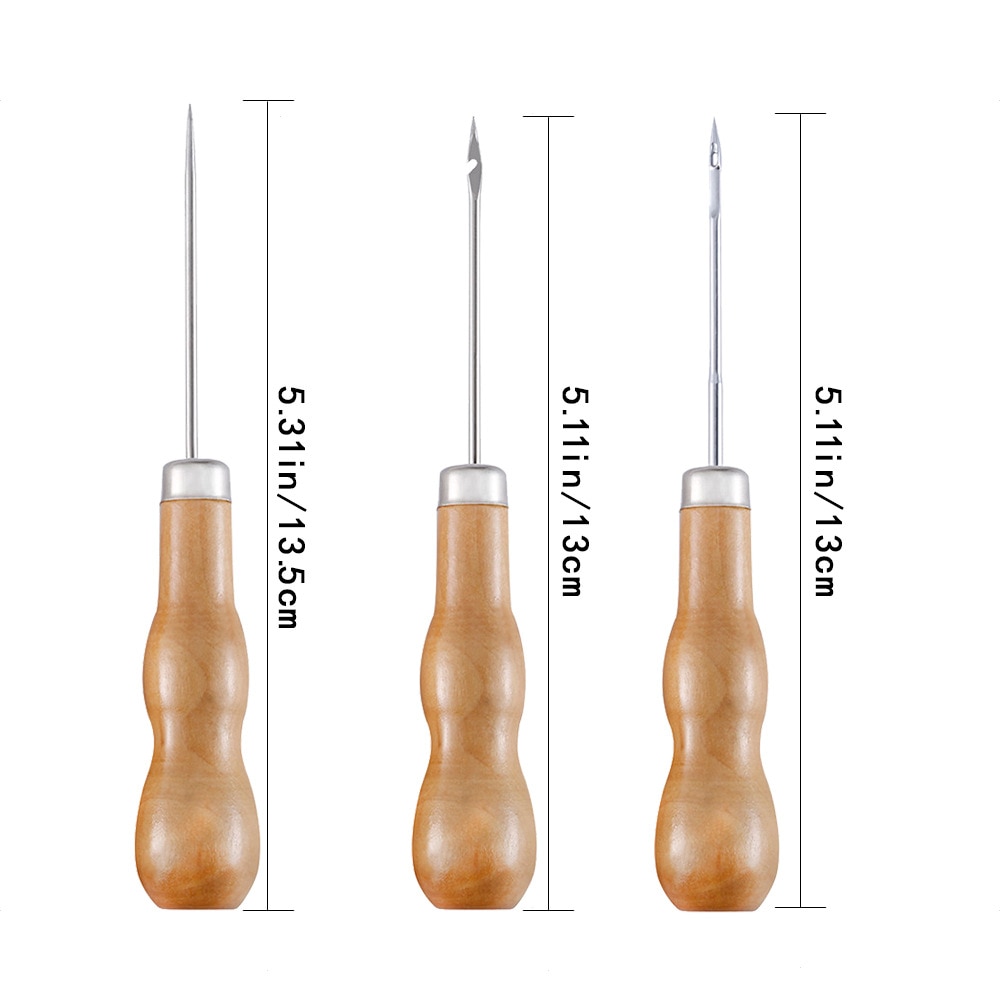 Artificial Wooden Handle Sewing Awl For Repairing Shoes DIY Needlework Handmade Craft Sewing Accessories Leather Punch Tools