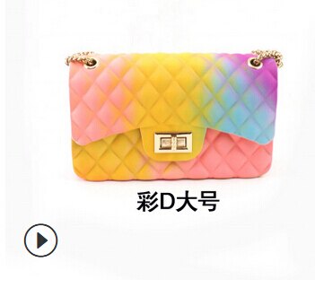 Women Ladies Jelly Chain Bag Women's Rainbow PVC Bag Shoulder Bag Handbag: D  Large