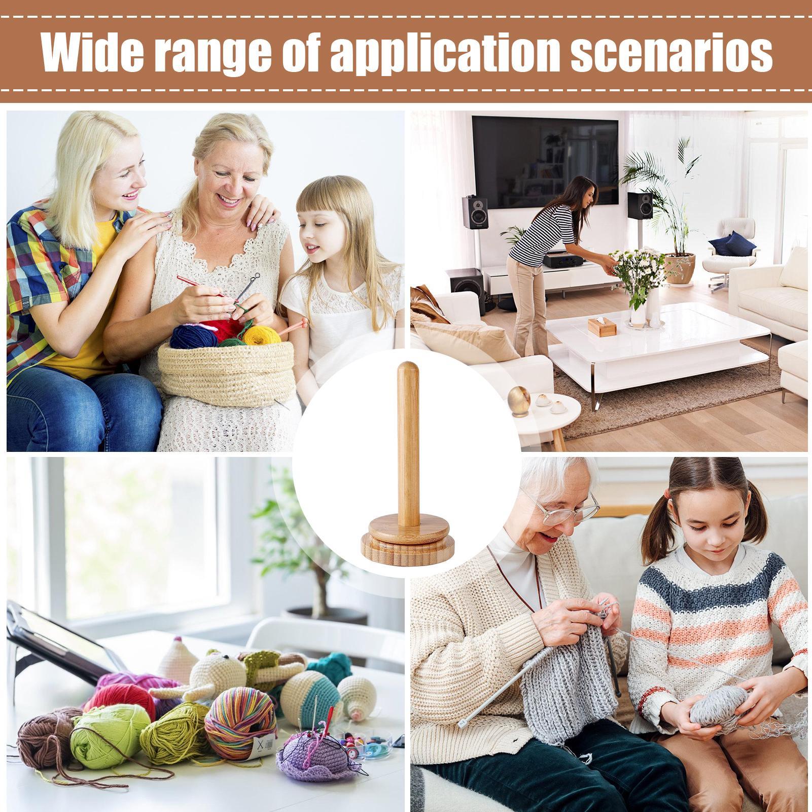 Wooden Yarn Holder Rack Vertical Rotating Weaving Tool Rack Storage Winding Roll Holder Dispenser for Crocheting
