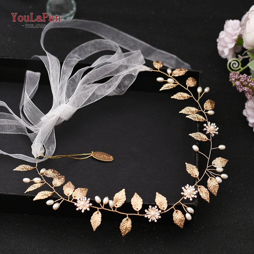 YouLaPan Golden leaf Wedding Headband Noble Bridal Tiara Bride Hair Jewelry Wedding Headpieces Pearl Bridal Hairband HP110