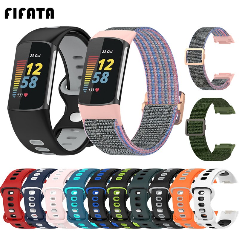 Pasek nylonowy do Fitbit Charge 5 elastyczna bransoletka z plecionki i dwukolorowy pasek silikonowy do Fitbit Charge 5 bransoletka pulsera