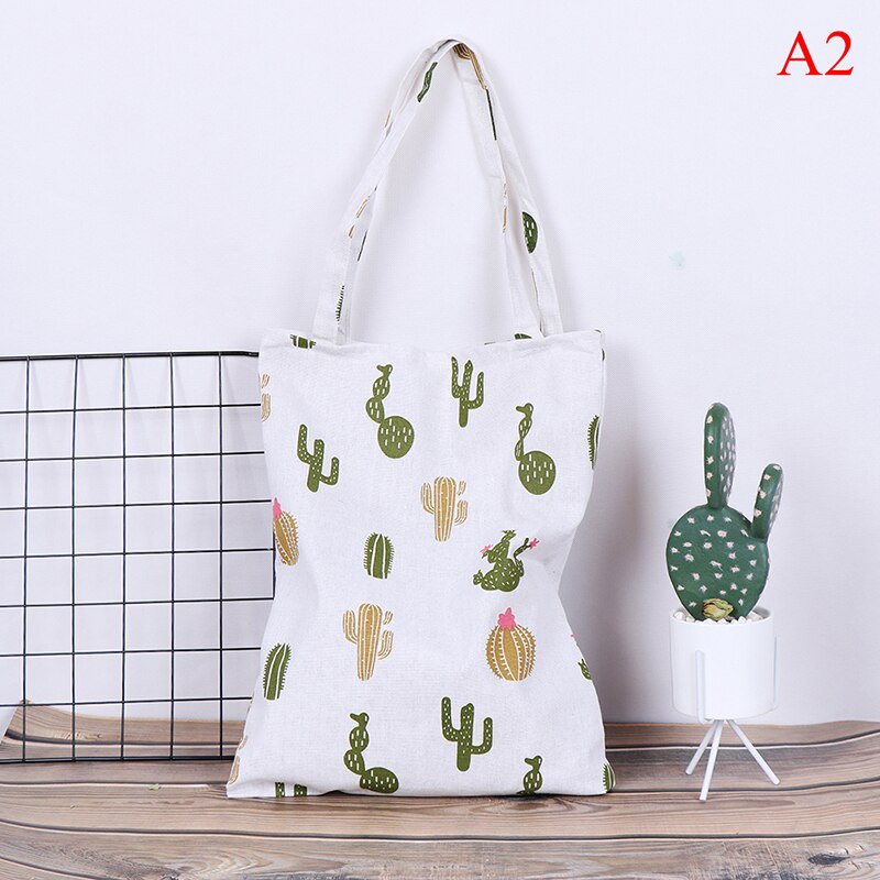 1pc Reusable Foldable Shoulder handbag Pine cactus linen bag Women Canvas Bags shopping outdoor canvas shoulder bags: 2