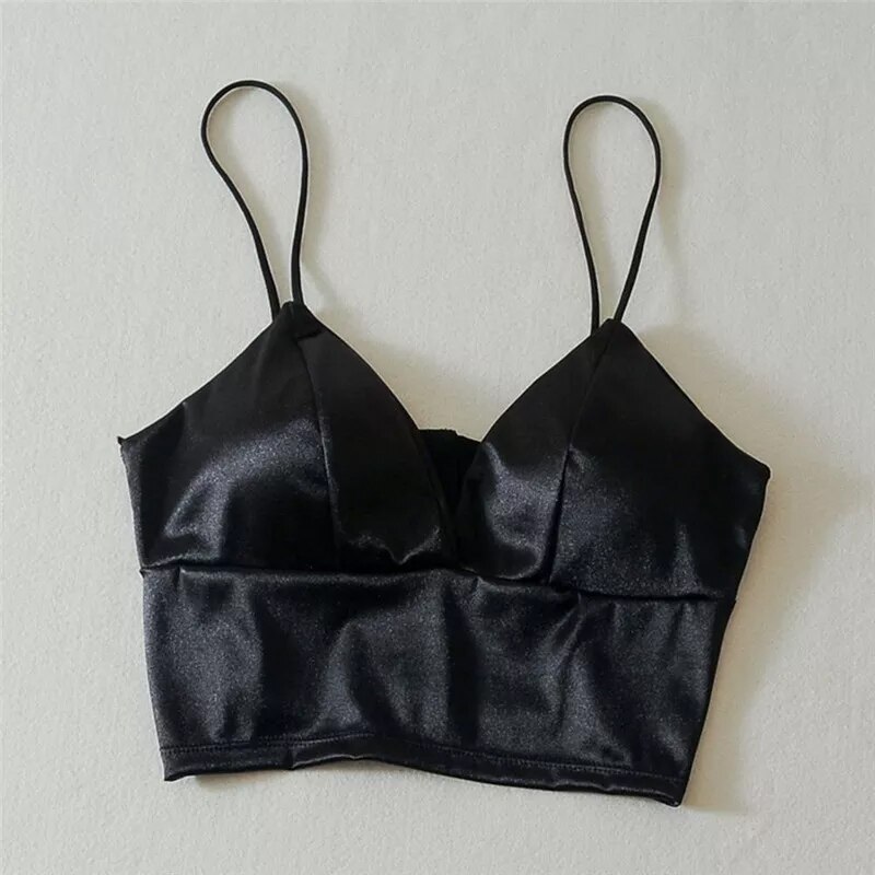 Sexy Tube Top Silk Chest Wrap Deep V Multi-Breasted Sleeveless Bra Crop Top Bandeau Padded Bra Wrap Chest Bra Vintage Underwear: black