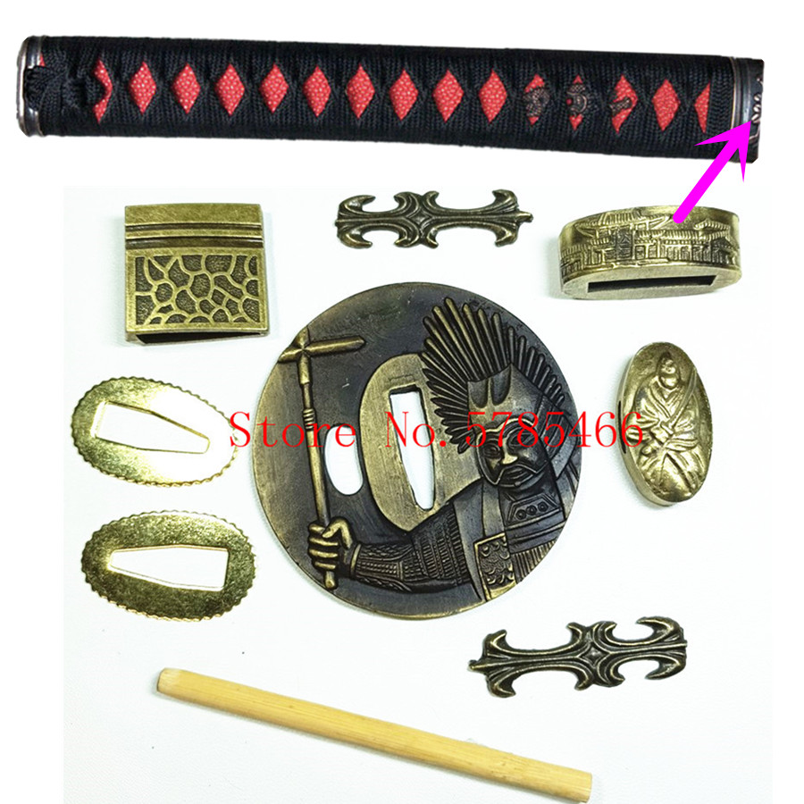 A Set Japanese Samurai Theme Sword Hand Guard for Katana/Wakizashi/Tanto Accessory Tsuba+Menuki+Fuchi+Kashira+Handle+Habaki+Sepp: A