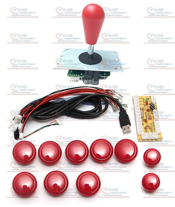 DIY arcade joystick handvat set kits met 8 Way Joystick Push knoppen Nul Vertraging USB adapter om PC joystick knop encoder plaat: Rood