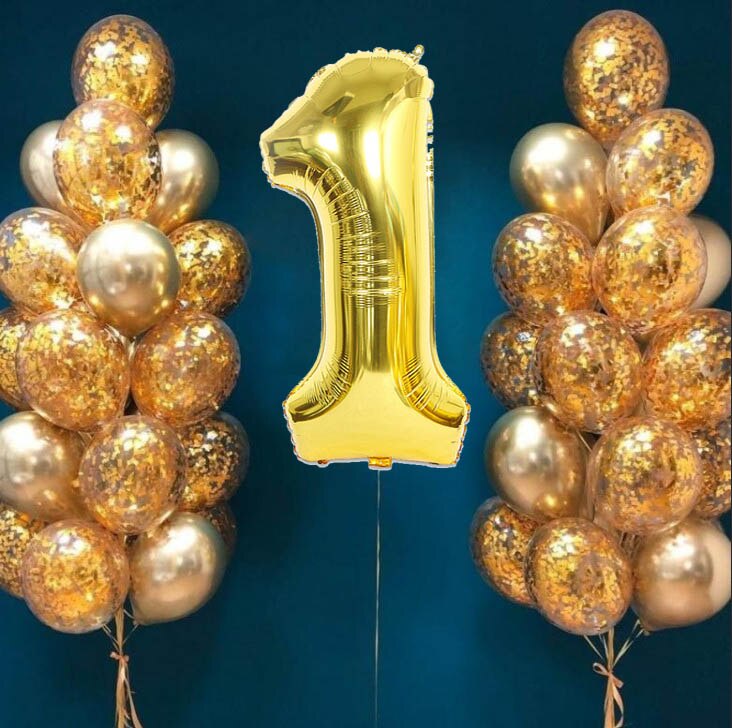 32 stk / parti 32 tommer guld numerballon 12 tommer guld konfetti blandet metallisk latexballon til fødselsdagsfest festdekorationer: 1