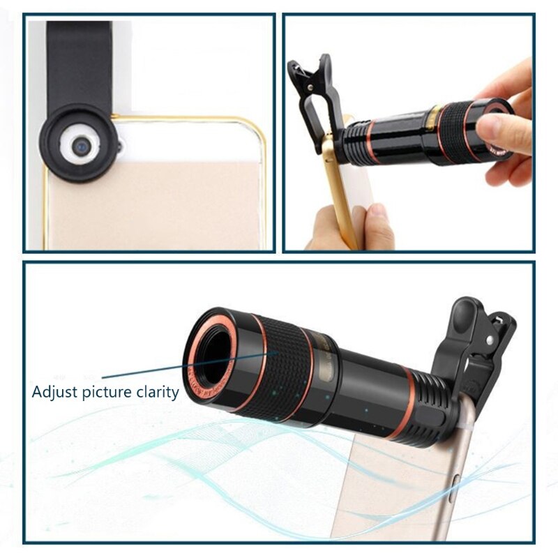 Cell Phone Camera Lens Kit,Universal 12X Clip-On Telephoto Telescope Camera Mobile Phone Zoom lens for most Smartphone