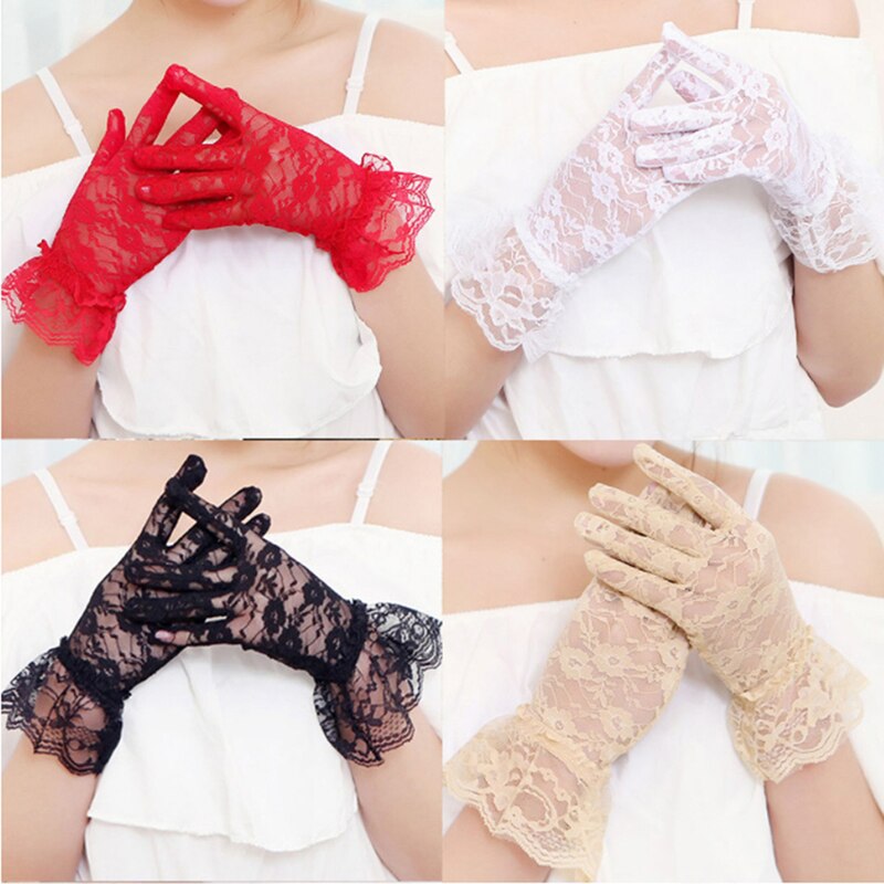 Fille dentelle gants printemps été élastique Protection solaire solide crème solaire été magnifique rose doigt gants accessoires Sexy