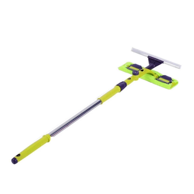 Glass Cleaning Tool Double-Sided Telescopic Rod Window Cleaner Squeegee Wiper Long Handle Rotating Head Brush Silicone Scrubbe: Default Title
