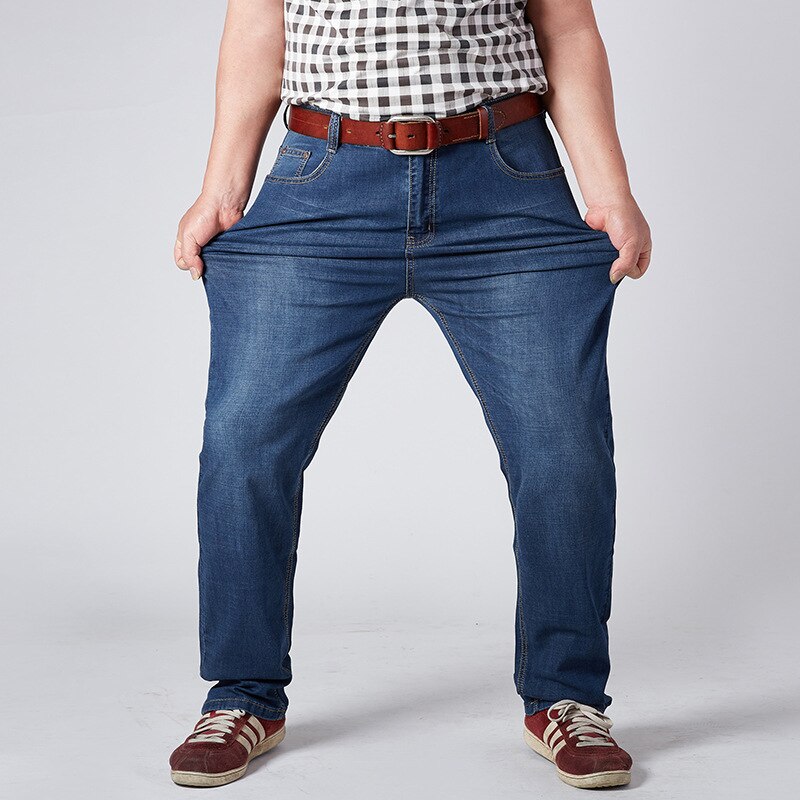 Plus Size 42 44 46 48 50 52 Men's Loose Straight Jeans Classic Business Denim Trousers Stretch Jean Pants Male Brand Blue 7XL