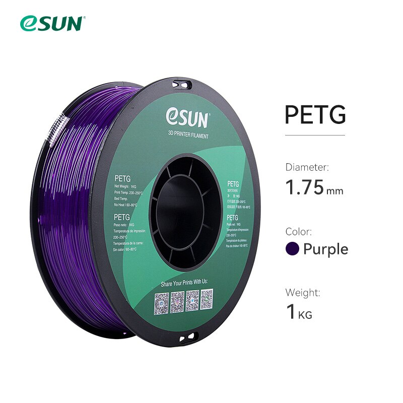 Esun petg filament 1.75mm,3d printer filament petg nøjagtighed  +/- 0.05mm,1kg 2.2 lbs spole 3d printmaterialer til 3d printere: Tranviolet