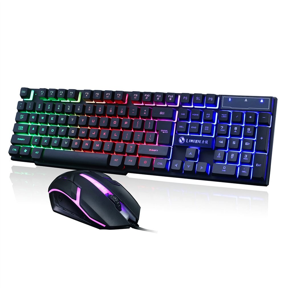 Wired Mechanical Keyboard Led Glowing Computer Desktop Mouse Game Suite Usb 104 Keycaps Computer Game Keyboards: Black