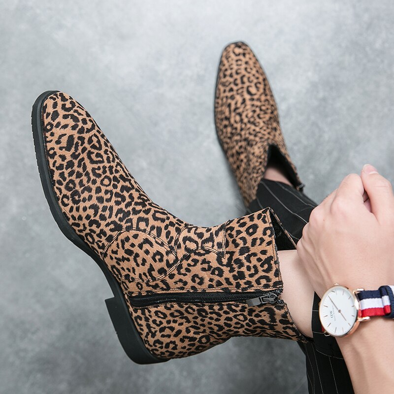 Stivali leopardati italiani taglie forti uomo Misalwa retrò Chelsea stivali britannici stivaletti con cerniera lampo scarpe alte da uomo: 48