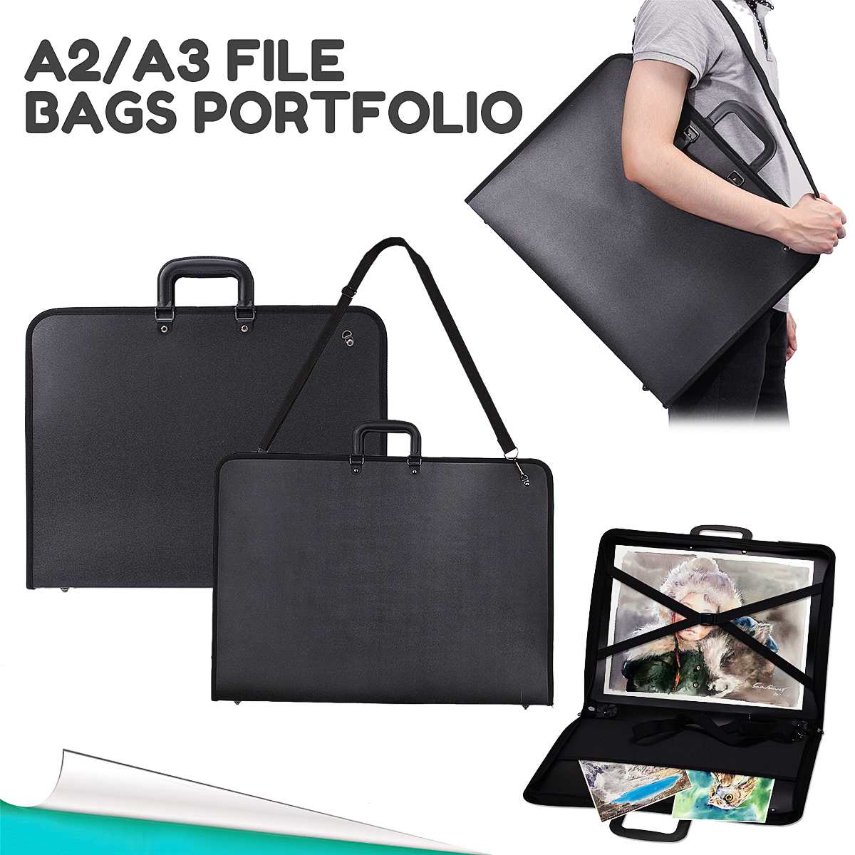 1pcs A2 A3 Vinyl Artist Portfolio Drawing Painting Storage File Folder Plastic Document Carry Case for Art Set Supplies