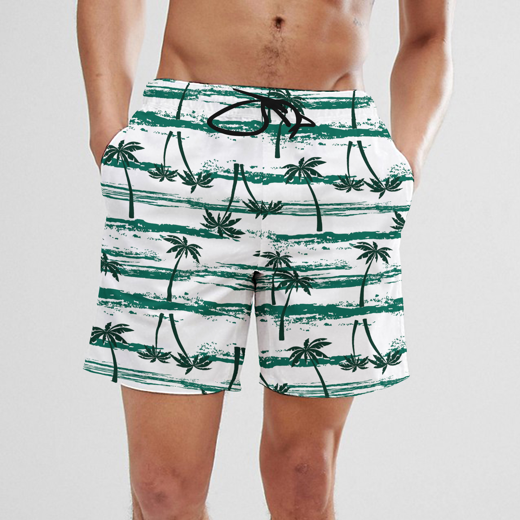 SummerFashion dessin animé cocotier voiture impression numérique hommes cordon Shorts séchage rapide hawaïen plage Fitness décontracté court: XXXL / Marron