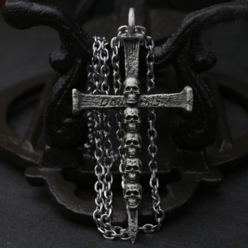 1 stuk Vintage Gothic Cross Ketting met Schedel - Punk Halloween 1 stuk Vintage Gothic Cross Ketting met Schedel - Punk Halloween