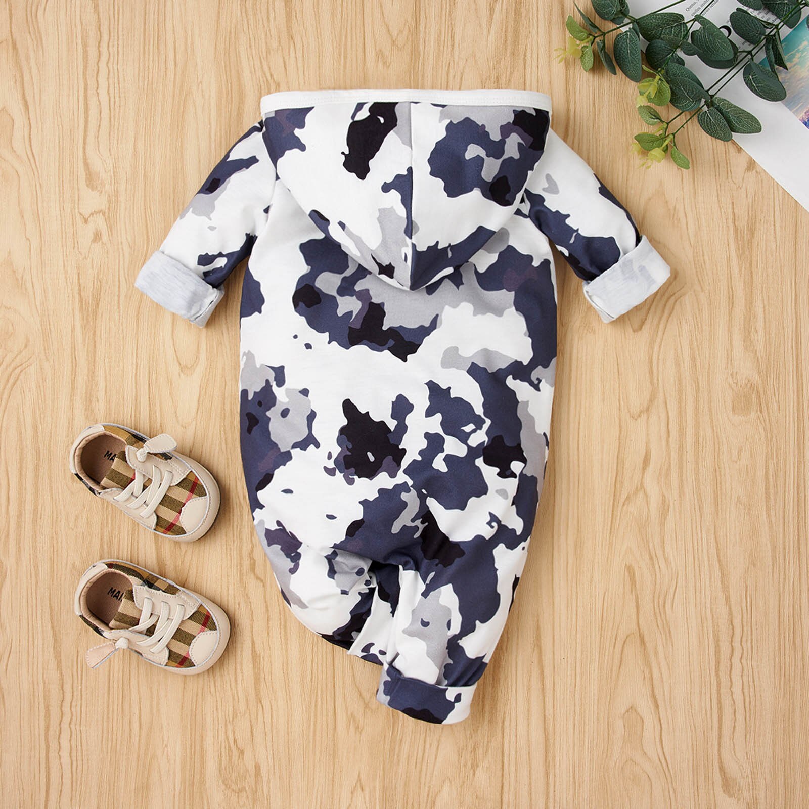 Bata infantil para bebé, niño y niña, de invierno, manga larga, abrigo de camuflaje con cremallera, chaqueta con capucha, pelele, ropa de bebé