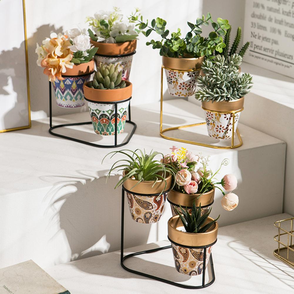 1 Set 3-Tier Shelf Flower Pot Portable Attractive Long Lasting Decorative Corrosion-resistant Plant Pot for Garden