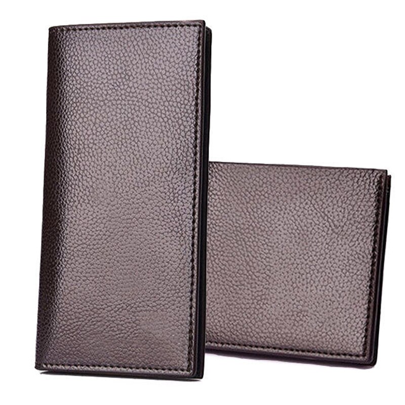 2 Pieces Set (1 Short Wallets And 1 LongWallets ) Classic Style Wallet PU Leather Men Wallets Male Purse Card Holder Wallet Men: Brown