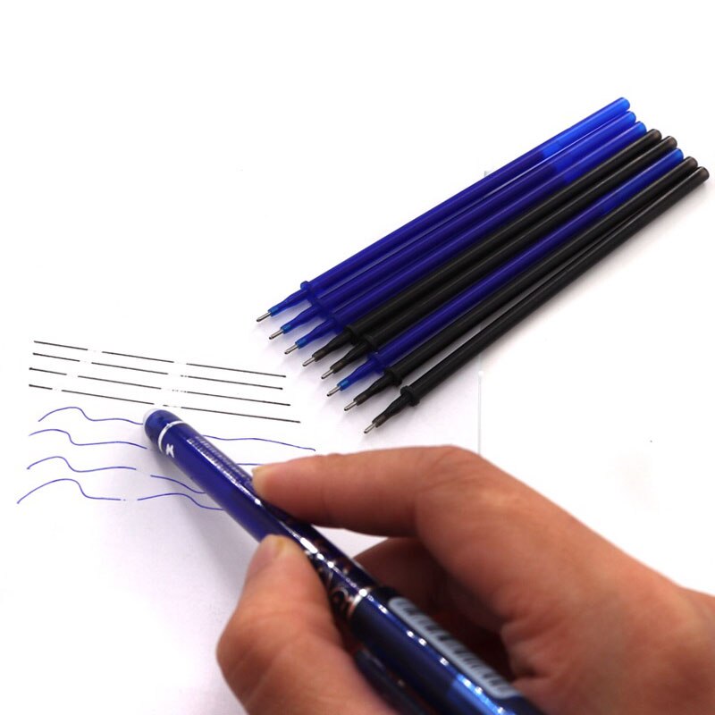 12pc/ sæt kontor gel pen slettebar refill stang slettelig pen vaskbart håndtag 0.5mm blå sort grøn blæk skole skrivepapir