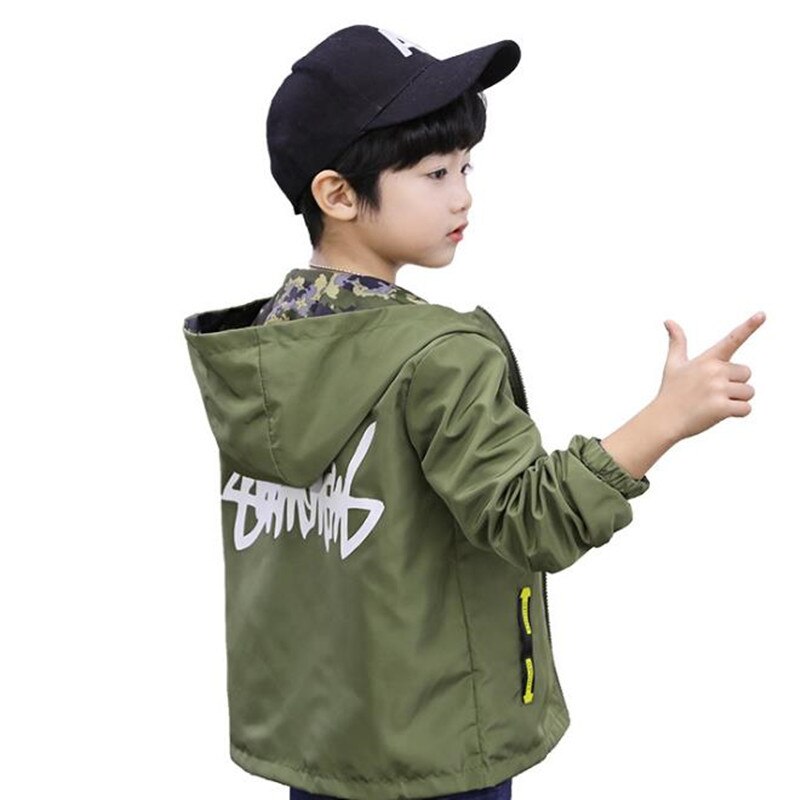 Herfst jongens hoed jas koreaans merk jongens lange mouwen jongenskleding kleine windshirts aan beide kanten