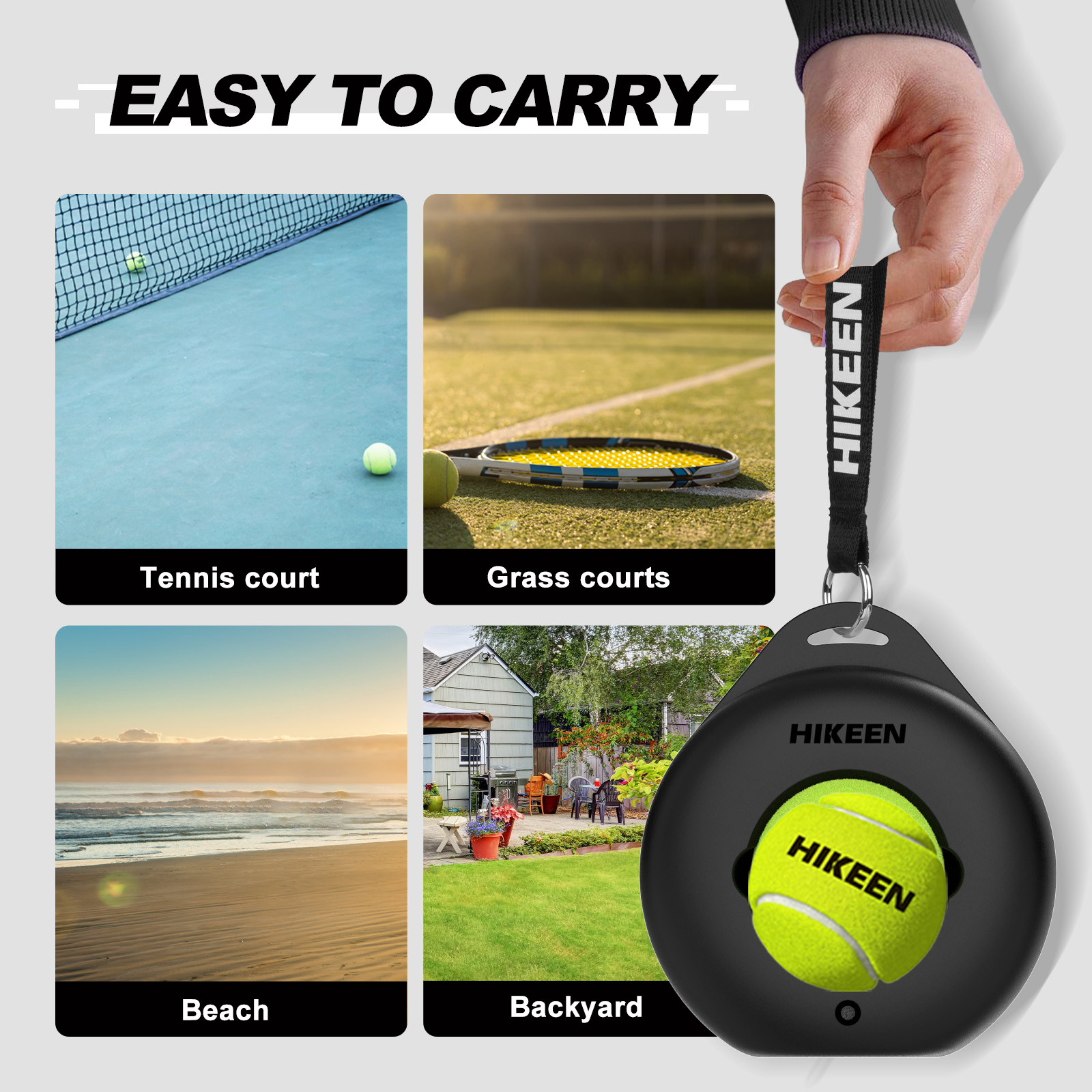 Hikeen Premium entraîneur de Tennis rebond avec Base en métal, ensemble d'entraînement de Tennis Solo Portable avec 3 balles à cordes hautement élastiques