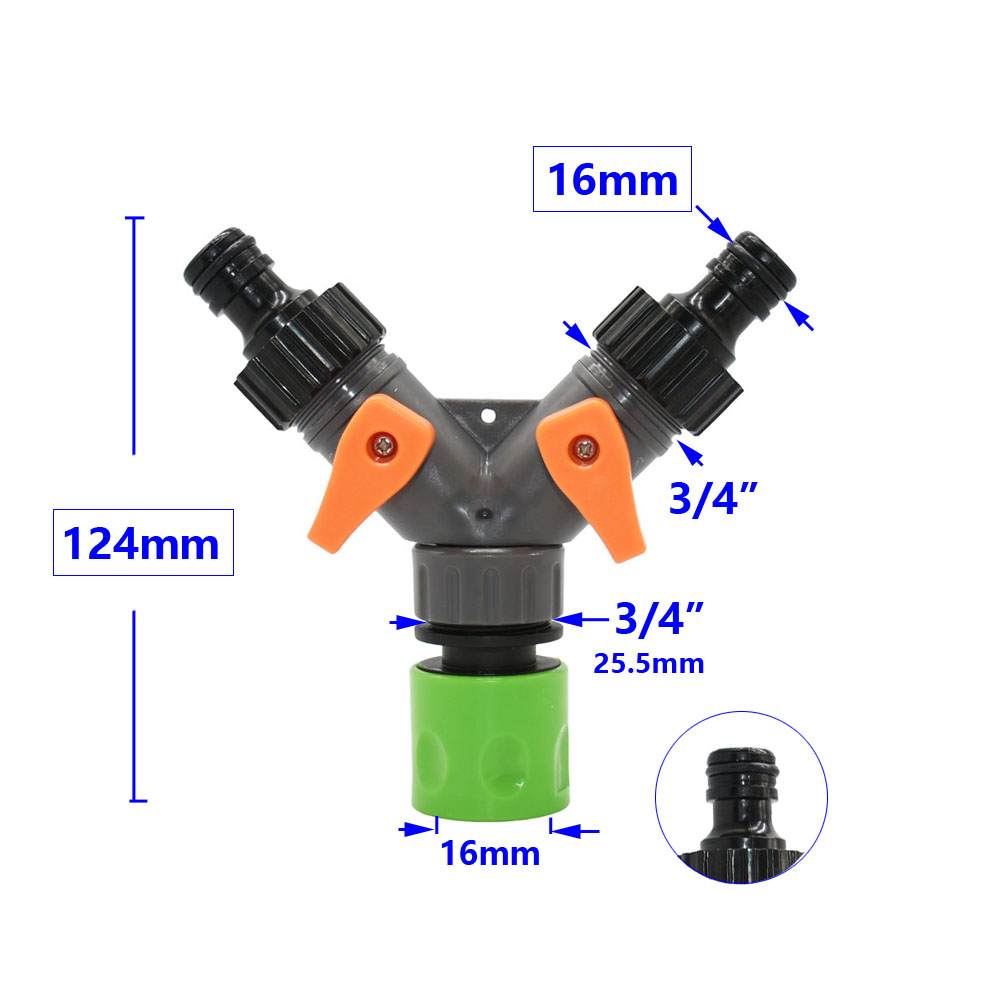 Garden Hose 2-Way Tap Hose Water Splitter Female 1/2 3/4" Thread Y Irrigation Valve Quick Connector Fittings For Faucets: black