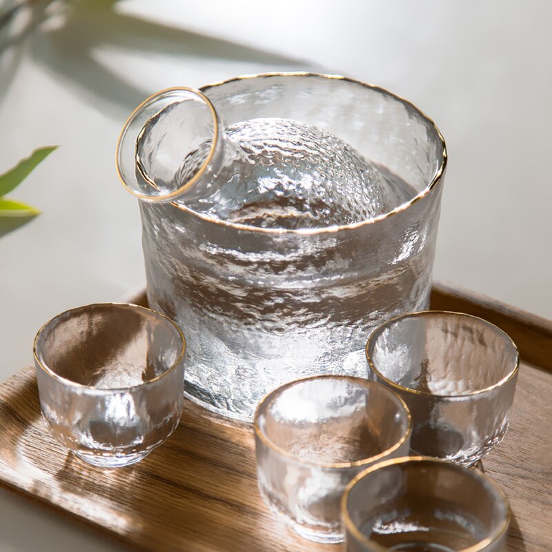 Japansk sake sæt hammermønster glas guldkantet kop vin varmere koreansk soju kop tequila pot whisky kop indenlandske vin sæt