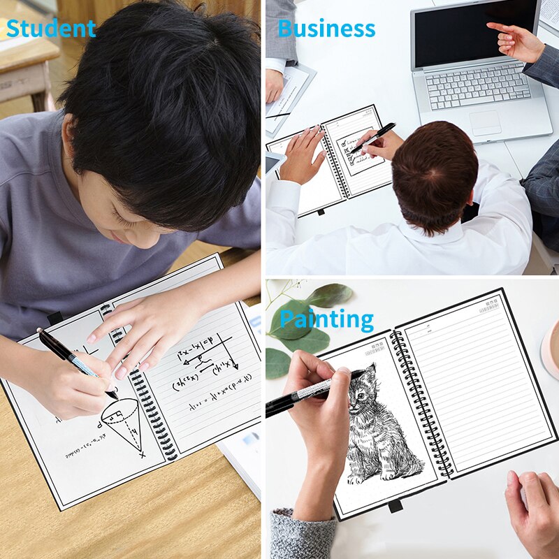 A5 size Smart Reusable Erasable Notebook Microwave Wave Cloud Erase Notepad Note Pad Lined With Pen save paper