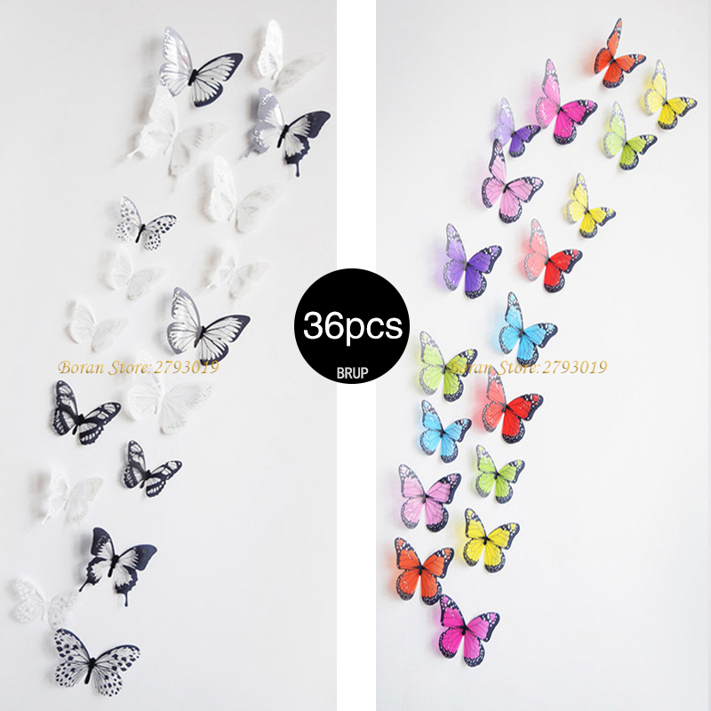 Juego de pegatinas de PVC para pared, adhesivos decorativos impermeables de mariposas en blanco y negro para decoración de bodas y fiestas, artístico, 36 unids/set: 101 and 104