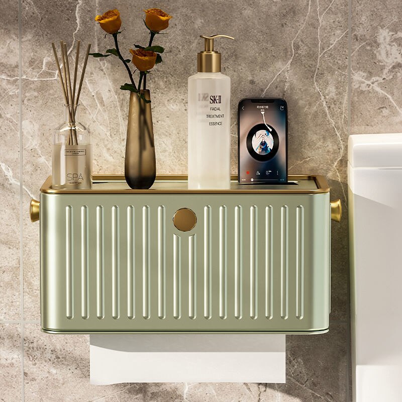 Light Luxury Simple Tissue Box Bathroom Stainless Steel Toilet Paper Box Wall-Mounted Free Punch Toilet Paper Rack Dispenser