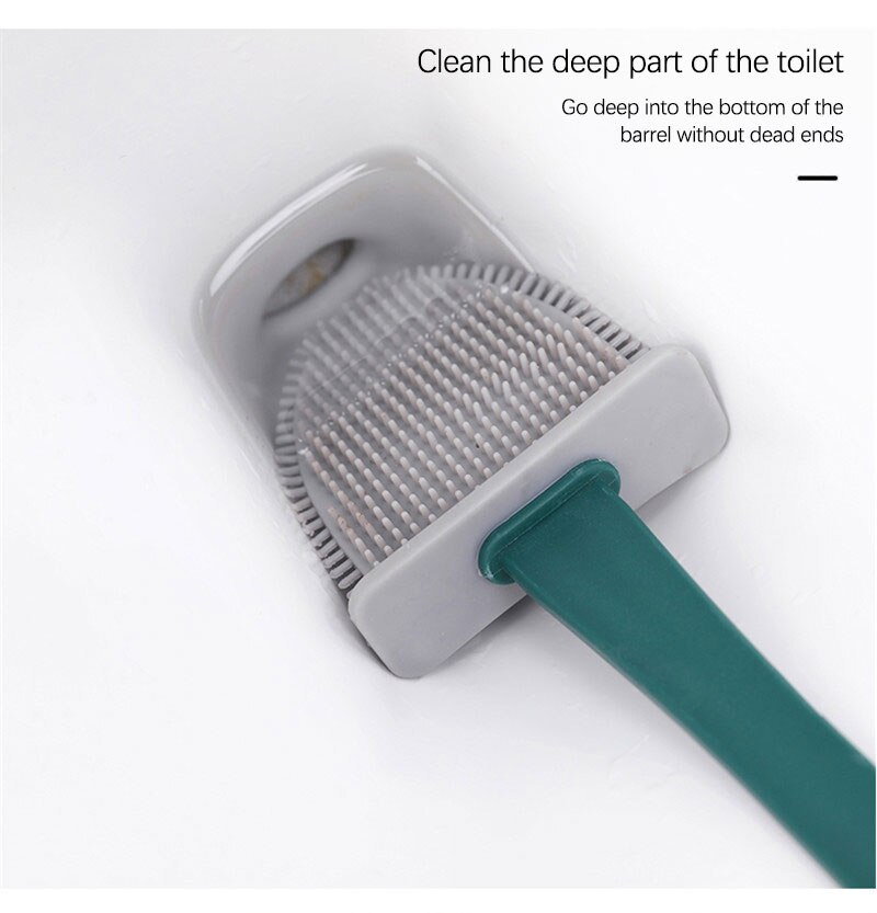 Floor Brush Silicone Toilet Brush With Toilet Brush Holder Wall-Mounted Cleaning Toilet Brush Flat Head Flexible Soft Brush Set