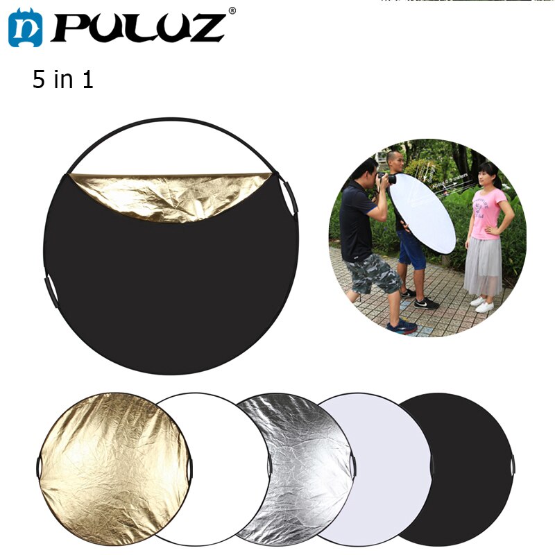 Puluz Reflector Board 110Cm 5 In 1 Zilver/Doorschijnend/Goud/Wit/Zwart Folding Photo Studio