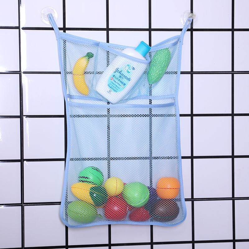 Animal Cute Bath Toys Kids Baby Tidy Storage Suction Bathroom Bathtub Doll Hanging Bag Basket Mesh Storage Bag Water Toys: blue 2