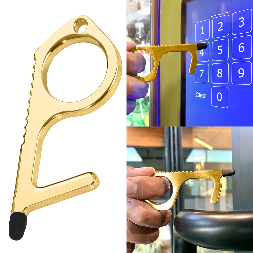 2PC Portable Door Opener Beer Trigger Touch Screen Keychain Anti Contact Door Opener Key Open Door Hygiene Hand Door Handle Key