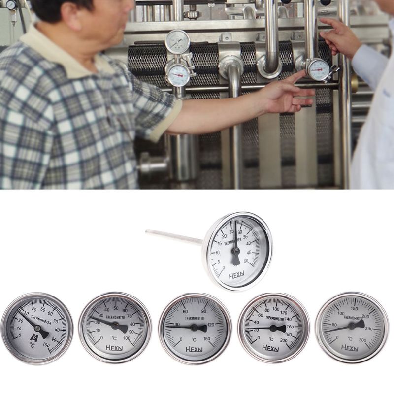 Stainless Steel Bi-metallic Thermometer 1/4PT Thread L=100mm 0~50~300℃ WSS-303 B95A
