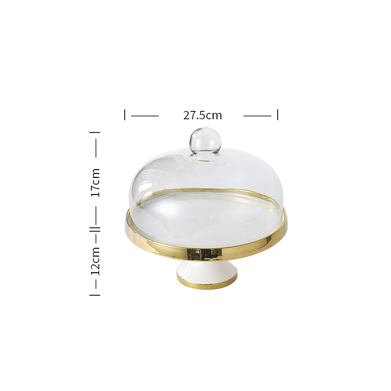 Ceramic Dessert Table Cake Plate with Glass Lid Hotel Restaurant High Foot Fruit Plate Decoration Tasting Plate Home Tableware