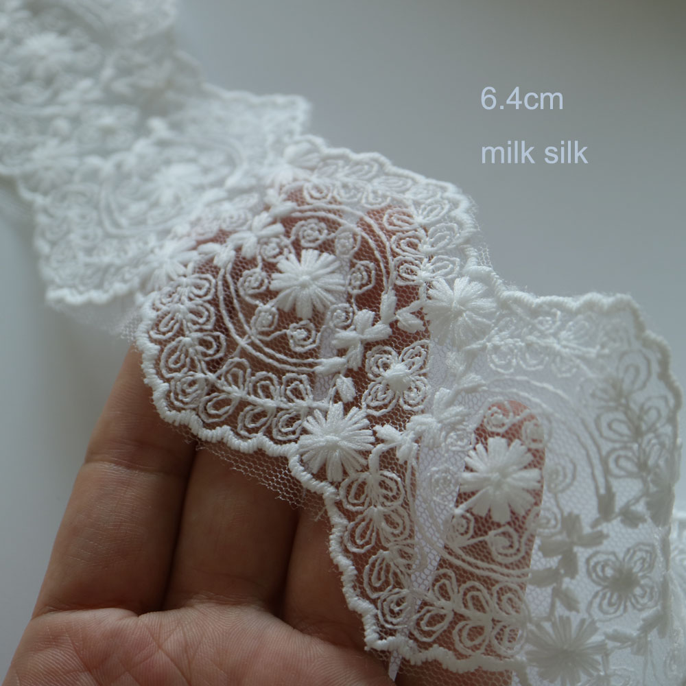 Adornos de encaje de algodón bordado de 5 yardas para ropa, adornos de encaje de flores suaves y cintas de costura para manualidades, accesorios DIY para vestidos: FSFH-5790-5yard