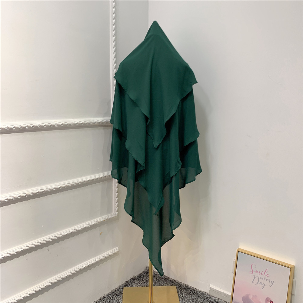 Foulard khimar trois couches à volants pour femmes, hijab, musulmane, dubaï, Turban turc, châles malaisiens, marocain: green