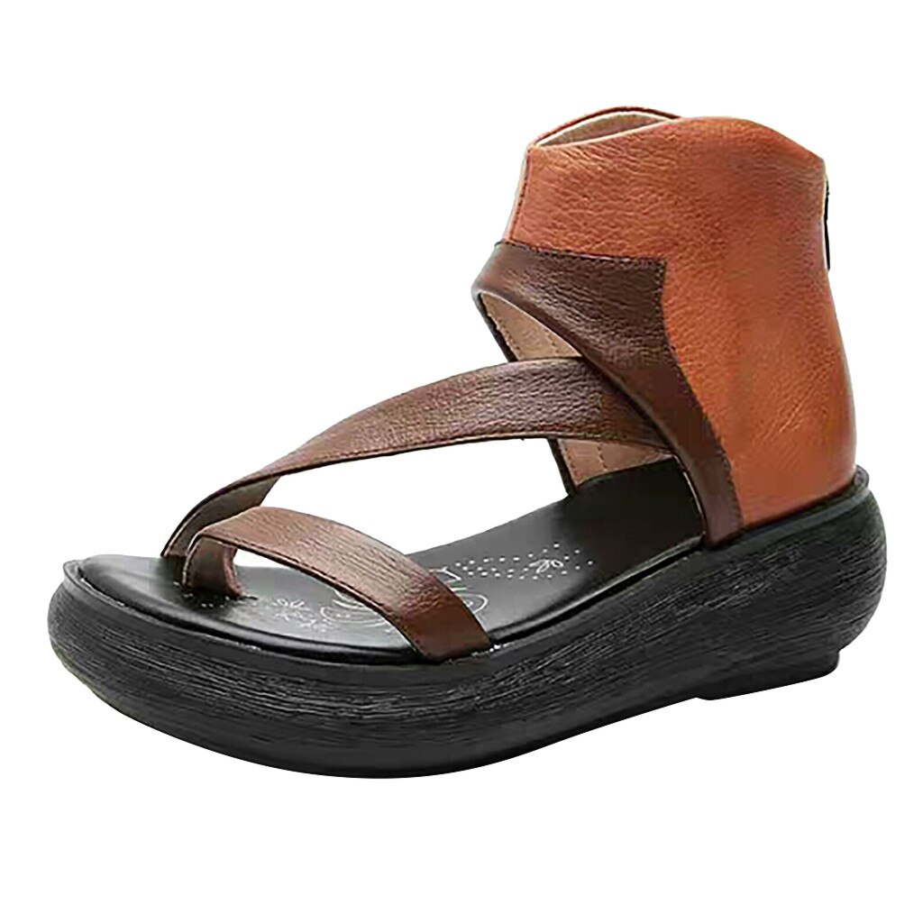 Large Size Wedges Mixed Colors Sandals ladies leather ladies sandal lady sandal women chaussures femmes bureau #G30: Brown / 6