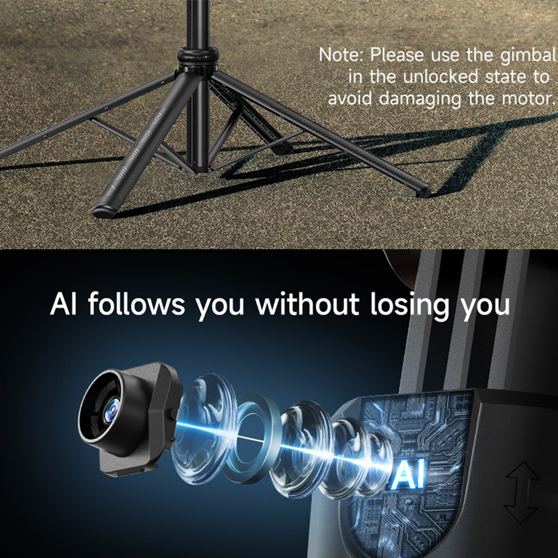 C17 Monopiede 360 ° Treppiede da tiro con tracciamento AI con rotazione automatica Luce di riempimento otturatore Bluetooth per supporto per telefono Bastone selfie wireless