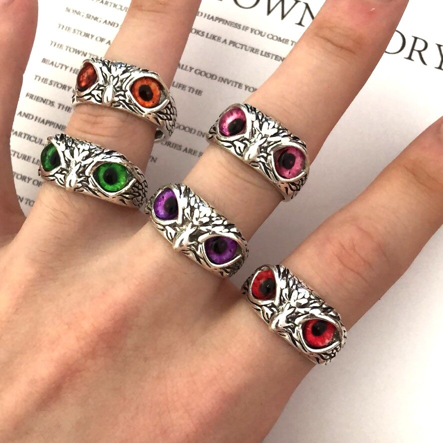 Charm vintage söta män och kvinnor enkel uggla ring silver färg förlovning vigselringar smycken