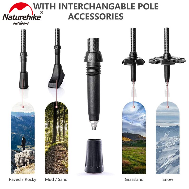 Naturehike kulfiber trekkingstænger sammenklappelige teleskopiske vandrestave med korkhåndtag ultralet vandrestok  nh20 ds 003