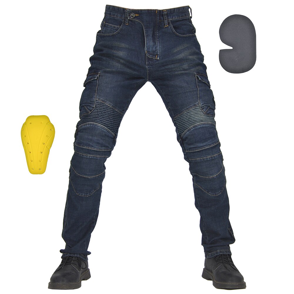 EISEN JIA'S Männer Motorrad Hosen Motocross Motorrad Reiten Mit Spannweite + Knie Pads Schutz Getriebe Moto Jeans Hosen: Blue / xxxxl
